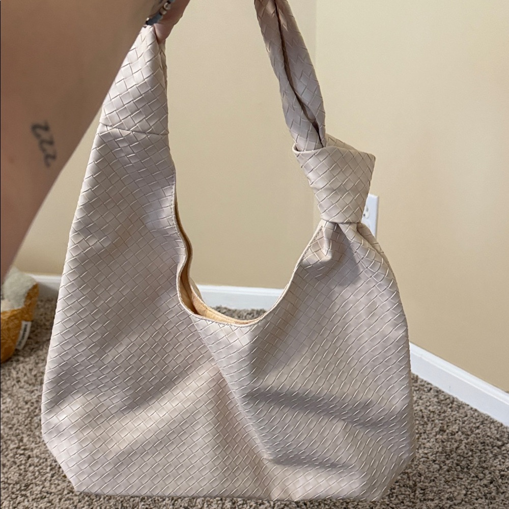Woven Hobo Shoulder Bag in Light Beige